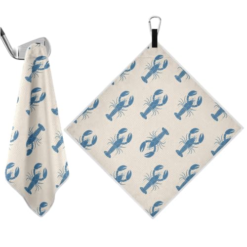 Lobster Light Blue Print Magnetic Golf Towel for Men, 17.7x17.7in Golf Bag Towel with Hidden Magnet & Carabiner Clip, Heavy Duty Golf Club Cleaner - color: Lobster Light Blue
