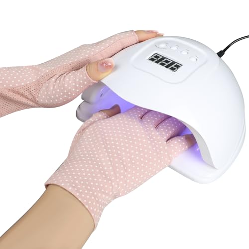 Senkary 3 Pairs Sun UV Protection Gloves Non Slip Cotton Fingerless Driving Biking Sunscreen Nail Manicure Gloves for Women - color: Khaki, Gray and Pink