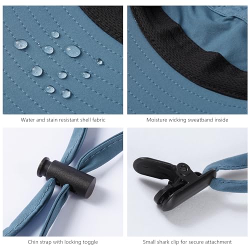 UPF 50+ Foldable Sun Hats Wide Brim with Large Neck Flap for Men Women UV Protection Gardening Fishing Beach Hat - color: Stone Blue