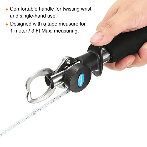 PATIKIL Fish Lip Gripper with Scale Max 33 LB Stainless Steel Fish Grip Grabber Holder with Strap Measure Tape for Fishing, Black