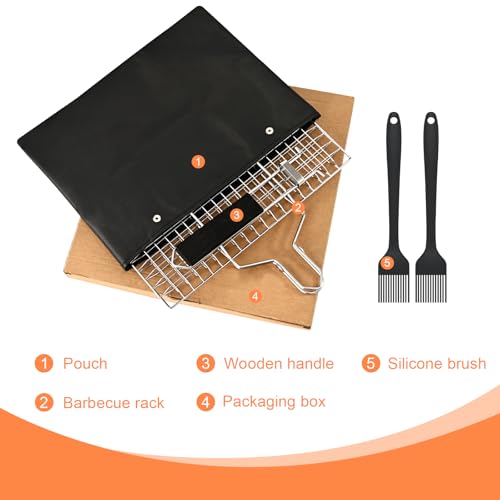 Fish Grill Baskets,Folding Portable Fish Grilling Rack For Grill, BBQ Grilling Basket, Stainless Steel Grill Basket For Veggies, Shrimp, Meat Cook,Come With Storage Bag and Two Basting Brush