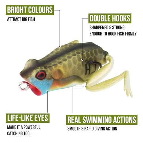 Lunkerhunt Frog Fishing Lure for Bass Fishing | Popping Frog Lure 1/4 oz | Topwater Fishing Bait with Weedless Hooks, Hollow Body, Trout Pike Lures - color: Blue Gill, size: 1.75 inch