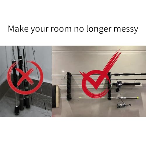 Wall Mount Fishing Rod Holders for Garage Organization, Horizontal Fishing Pole Holder Holds 6 Rods or Combos
