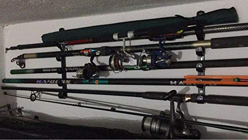Pmsanzay Fishing Rod Wall Storage Rack, Fishing Pole Holder for Garage & Cabin & Basement, Heavy Duty - Holds up to 5 Fishing Rods