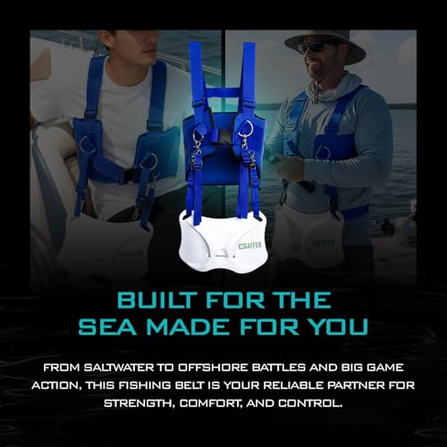 GAFFER SPORTFISHING Adjustable Fishing Belt & Shoulder Harness - Safety Buckle with Foam-Padded Straps Fish Rod Holder - color: Shoulder Harness - Blue
