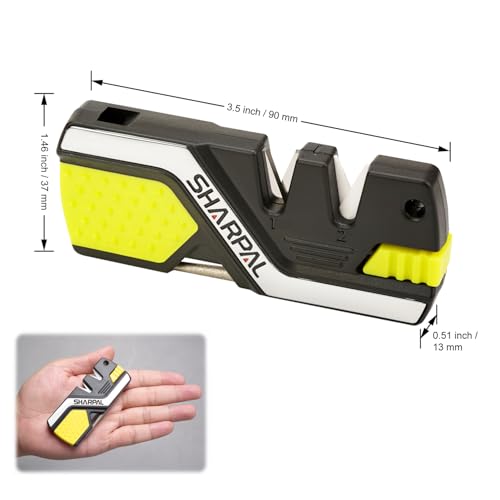 SHARPAL 101N-G Kitchen Pocket Knife Sharpener | Survival Camping Tool, 2 Fire Starters Ferro Rod, Whistle, Diamond Sharpening Rod, Straight & Serrated Blade - style: Green + 2 Ferro Rod