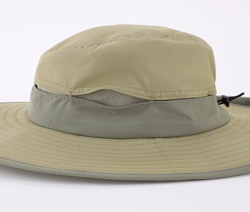 Connectyle Wide Brim Sun Hat for Men Women UPF 50+ Breathable Fishing Hat with Neck Flap Outdoor Hiking Safari Bucket Hats - color: Light Khaki Green