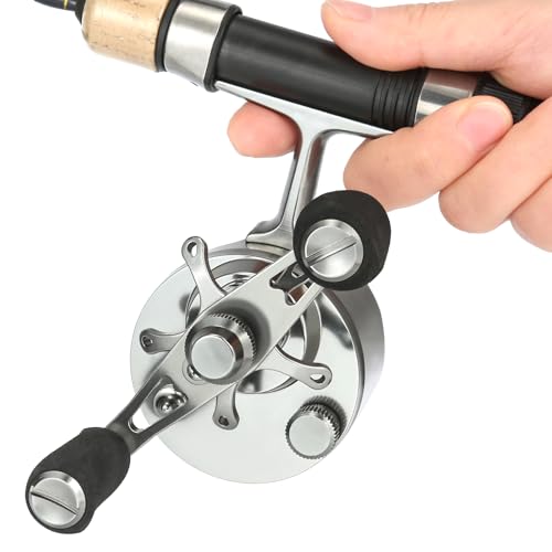 Inline Ice Fishing Reel with Adjustable Drop Rate, Star Drag and Push-Button Free Spool Feature, Made of CNC Machined Aluminum 2.7:1 Ratio 5 Ball Bearings