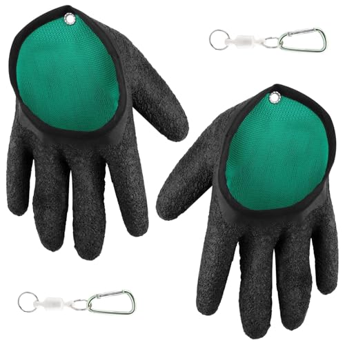 Saycker 2 Pcs Fishing Gloves with Magnet Release, Fisherman Professional Catch Fish Gloves Quickly Drying Fishing Puncture Proof Glove, Anti-Slip Fish Glove for Handling, Catching