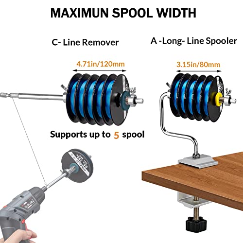 THKFISH Fishing Line Spooler Fishing Line Winder Spooler Fishing Accessories Adjustable Stable Portable Fishing Line Spooler/Fishing Line Remover - color: B -Long- Line Spooler +C- Line Remover