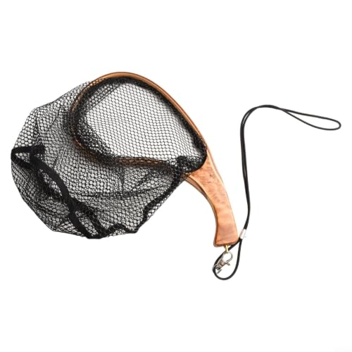 Wooden Frame Fly Fishing Net with Ergonomic Handle, Hexagonal Mesh Landing Catch Release Net for Stream Fishing, 13.8x6.7x9.8 Inch