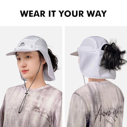 AONIJIE Sun Hat with Removable Neck Flap for Men & Women - Breathable Mesh Fishing Hat, Lightweight Hiking Sun Cap - color: White