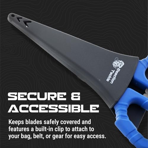 Reaction Tackle Fishing Line Scissors, 6.5 Inch Heavy Duty Braid Shears with Serrated Stainless Steel Blades, Multi-Tool with Sheath, Cuts Braid, Mono, Fluoro and Wire