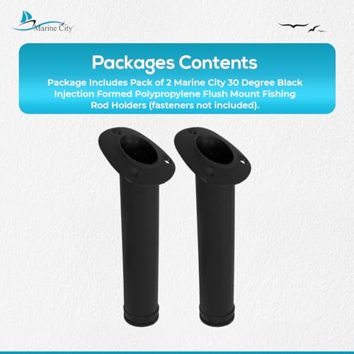 MARINE CITY Flush Mount Fishing Rod Holder 30 Degree Polypropylene, Durable, Lightweight, Easy Access for Fishing, Fits 2" Hole, Ideal for Kayaks, Boats and Yachts - color: Black, style: 2 Pcs