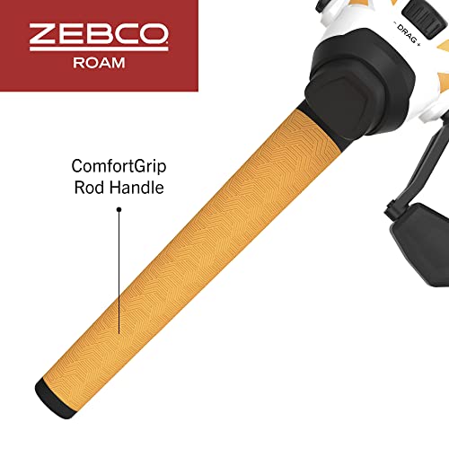 Zebco Roam Spincast Reel and Fishing Rod Combo, 6-Foot 2-Piece Fiberglass Fishing Pole with ComfortGrip Handle, Quickset Anti-Reverse Fishing Reel, Pre-Spooled with 10-Pound Zebco Line - color: Orange