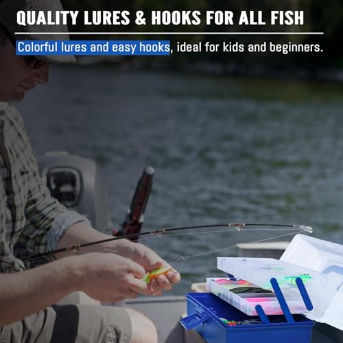 448-Pcs Fishing Lures Kit – Complete Large 3-Layer Tackle Box Set with Hooks, Weights, Bobbers, Pliers, Rigs, Leaders & Accessories for Men, Kids, Beginners, Gear gift choice for Fathers Day - color: 448PCS-Blue