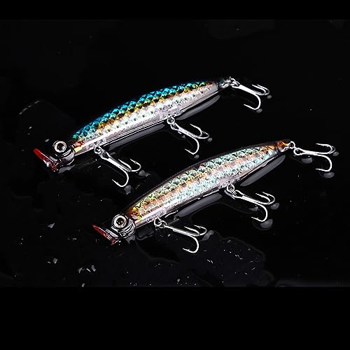 Popper Fishing Lures Topwater Fishing Baits Hard Baits 3D Eyes Swimbait Crankbait with Treble Hook for Bass Trout Freshwater Saltwater - color: 5pcs-4.3in/0.47oz
