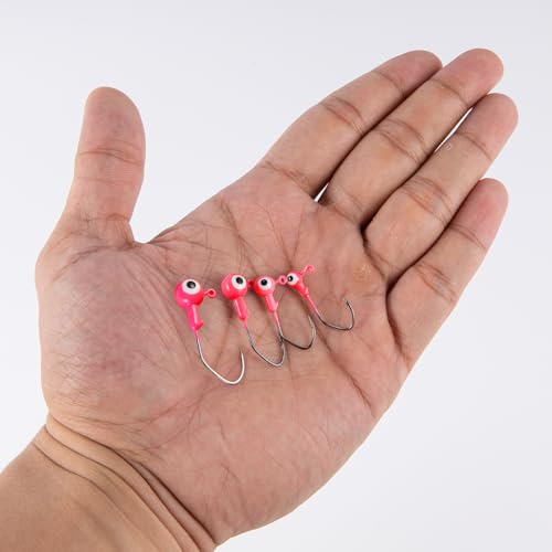 Dr.Fish 20 Pack Fishing Jig Heads, Crappie Jigs Round Ball Sickle Hooks Freshwater Fishing Hook Lures Bass Trout Panfish Bluegill - color: Pink, size: 1/2oz-1/0 Hook
