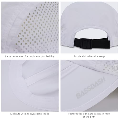 BASSDASH UPF 50+ Foldable Fishing Hat Baseball Cap with Removable Neck Flap Portable for Men Women Golf Hiking - color: White With Foldable Brim