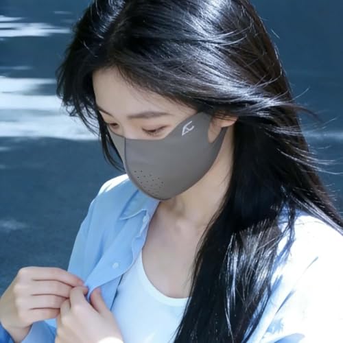 3D Ice Silk Cooling Sun Protection Face Mask, Breathable Cycling Mask with Adjustable Ear Loops, Reusable Summer Face Cover - color: Deep Grey