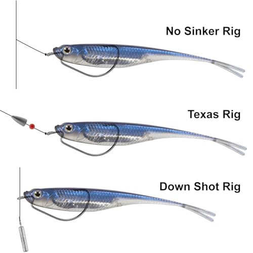 Dr.Fish Soft Plastic Baits, Fork Tail Soft Jerkbait Minnow Lures, 3 to 4-3/4 Inches Soft Swimbaits Jerk Shad Baits Crappie Bass Fishing Lures - color: Light Brown, size: 4.75"-5 Pack