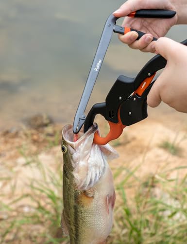 Fish Gripper 9.2",Fish Grabber Tool with Lanyard,Fish Holder for Saltwater - color: orange