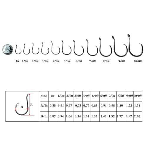 10pcs Extra Strong Offset Circle Hooks Saltwater,Fishing Hook Rig,Sport Fishing Hooks with Leader Black Nickel Coated High Carbon Steel Octopus Fishing Hooks