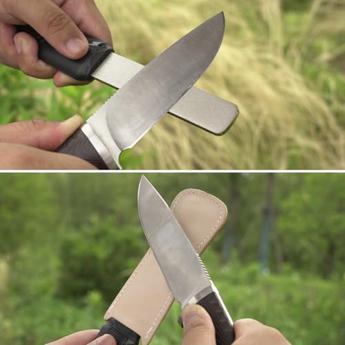 SHARPAL 127N Dual-Grit Diamond Sharpening Stone File | Garden Tool Knife Sharpener Coarse 325 / Extra Fine 1200 Grit, For Lawn Mower Blade, Axe, Hatchet, Hedge Shears - style: Sturdy Handle with Leather Strop