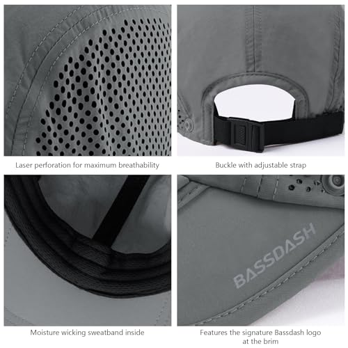 BASSDASH UPF 50+ Foldable Fishing Hat Baseball Cap with Removable Neck Flap Portable for Men Women Golf Hiking - color: Light Grey With Foldable Brim