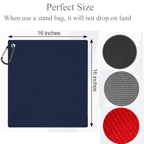 Livious 3 Pack Golf Towels,16" x 16" Portable Microfiber Fabric Waffle Pattern Golf Towel for Golf Bag with Carabiner Clip - color: Black/Gray/Red