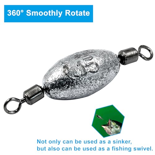 Uenhoy Fishing Weights Inline Trolling Fishing Sinker Tackle with Inner Swivels, Oval Drop Casting Fishing Weight Sinkers - size: 1/2 oz, 20pcs
