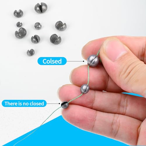 Caleb 200/320Pcs Split Shot Fishing Weights Sinkers, Removable Lead Fishing Weights, Premium Duckbill Reusable Fishing Sinkers for Freshwater Saltwater Bass Trout Fishing Accessories - 5/6 Sizes - size: 320PCS/6 SIZE