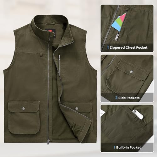 TBMPOY Men's Lightweight Vest Cotton Stylish Sleeveless Travel Casual Work Canvas Outerwear Utility Jacket Fishing Hiking - color: Army Green, size: Small