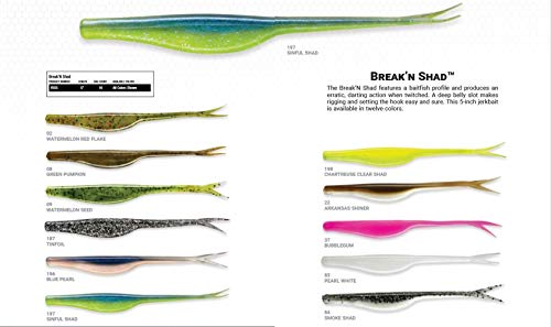 Yum Lures Break'N Shad Soft Plastic Jerk-Bait Fishing Lure, 5 Inch Length, 10 per Pack