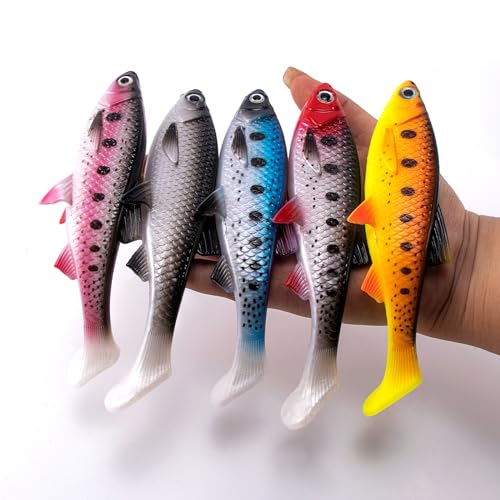 Alwonder 2-Pack Fishing Swimbait Soft Plastic Lures Saltwater, 6.1IN Texas Rig Paddle Tail Swim Baits Freshwater, Sinking Paddle Tail Soft Lure Bait for Pike Musky Bass Tarpon Halibut Mackerel Grouper - color: Pink and Black