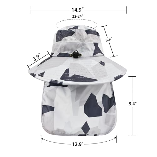 Sun Hats for Men Women Fishing Hat UPF 50+ Breathable Wide Brim Bucket Hats Summer UV Protection Safari Hat with Neck Flap - color: Camo Light Grey