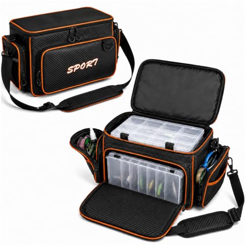 Fishing Tackle Box, Waterproof Tackle Trays for Saltwater & Freshwater - Fishing Gear Shoulder Bag For Men (Tackle Boxes Not Included) - color: Black Orange