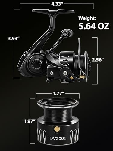 Jenseits Lightweight Spinning Fishing Reel, Sealed Carbon Fiber Up to 20 LB Max Drag, 5+1/6+1BB for Freshwater, 5.2:1 Gear Ratio,CNC Aluminum Spool,1000 Perfect for Ice Fishing, 2000-5000 Series - size: 2000