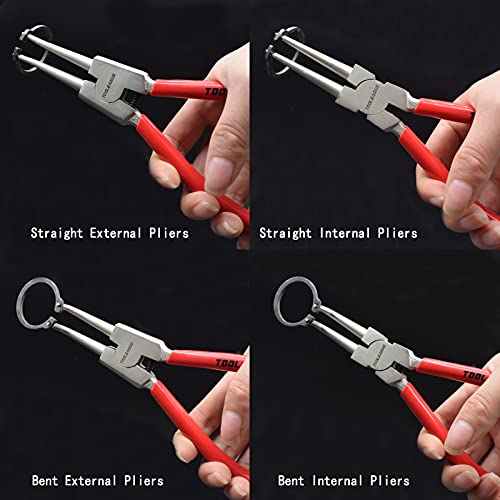 TOOLEAGUE 4 Pcs Snap Ring Pliers Set, Circlip Pliers, 13 inches Internal/External Heavy Duty for Ring Remover Retaining Straight Bent Lock Ring Pliers Set - size: 13 inches (Bent/Straight, Internal/External, 4Pcs)