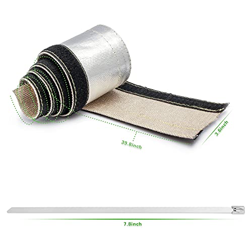 Heat Shroud Aluminized Sleeving Heat Shield fuel line wire heat sleeve 3/4" I.D. x 3FT with 10 Pcs 7.8Inch Stainless Steel Cable Metal Zip Ties - size: 3/4"I.D.x 3FT