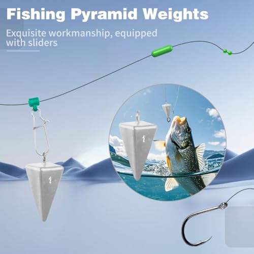 Pyramid Sinkers Fishing Weights 45-Piece Assortment Kit (1oz 15pcs, 2oz 12pcs, 3oz 8pcs, 4oz 8pcs, 5oz 2pcs), Lead Surf Fishing Weights for Saltwater Ocean Beach & Pier Fishing