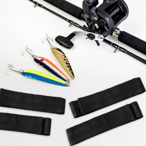 Arrowbash 4 Pcs Fishing Rod Straps for Boat Deck 28.1'' Nylon Rod Straps( up to 5) with 24 Screws Secure for Fishing Boat Accessories - color: Black