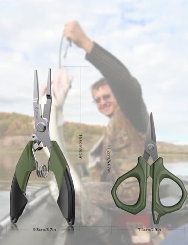 Fishing Tools Kit, Fishing Pliers,Fishing Scissors, Fishing Line Cutter for Braided Fishing Line,Fishing Gear with Lanyard - color: 6.5"Fishing Pliers Green