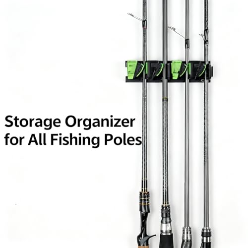 BOROLA Expandable Wall Mounted Fishing Rod Rack, 3-Slot Horizontal/Vertical Rod Holder with Spring Clamps & Soft Rubber Pads, No-Drill or Screw Mount Storage Organizer for All Fishing Poles