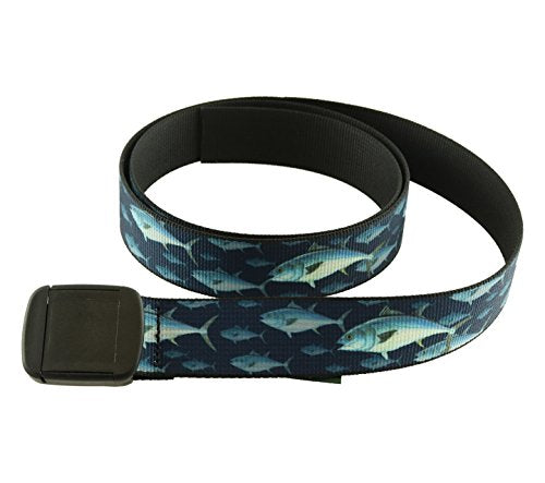 Thomas Bates Fish Pattern Metal Free Hiker Web Belts - color: Bluefin Tuna