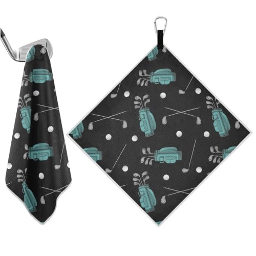 Golf Ball Dark Black Print Magnetic Golf Towel for Men, 17.7x17.7in Golf Bag Towel with Carabiner Clip & Hidden Magnet, Heavy Duty Golf Club Cleaner - color: Golf Ball Dark Black