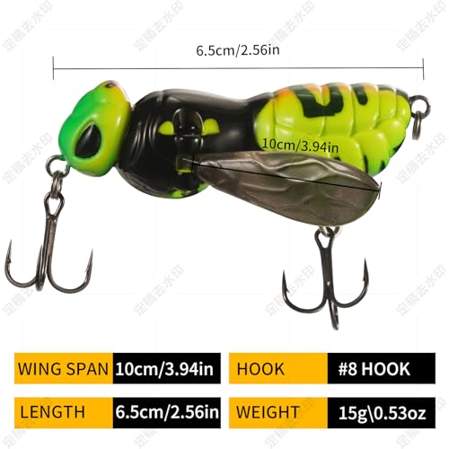 FONMANG Top Water Fishing Lures, 3-Pcs Topwater Lures for Bass Walleye Pike, 2025 New Wasp Crawl Bait for Freshwater and Saltwater - color: 3 Plated Color Wasp Topwater