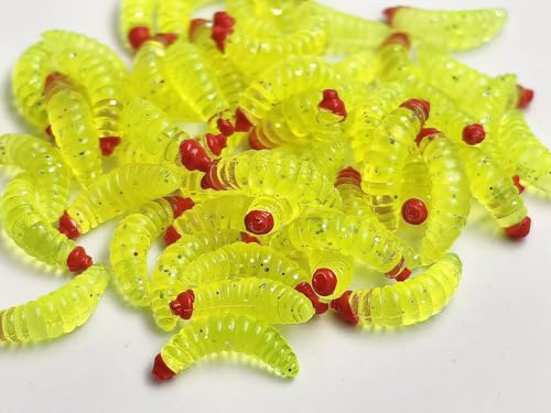 50pcs-1Inch Bass Fishing Worms Lures,Silicone Soft Maggot Baits Bread Worm Fishing Lure,5 Color - color: Yellow