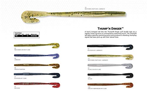 Yum Lures Thump'N Worm Soft P;astic Swim Bait U-Tail Fishing Lure, 10 per Pack, Green Pumpkin/Neon Flake, 6''