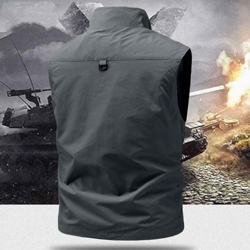 Men Fishing Vest Lightweight Outerwear Golf Running Sleeveless Jacket Travel Photo Utility Vest with Zipper Pockets - color: #02 Gray, size: 5X-Large